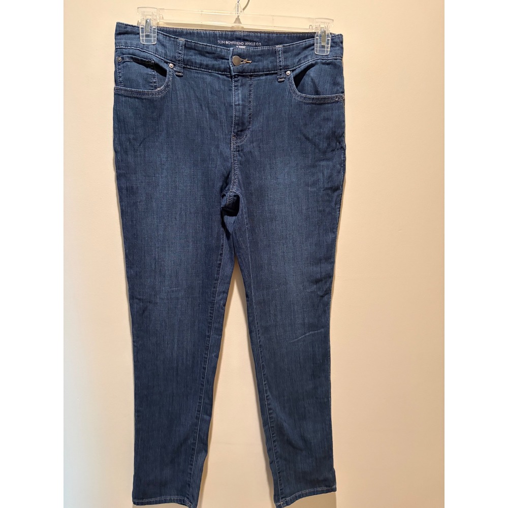 Chicos Slim Boyfriend Ankle Jeans Dark Wash Stretch Denim Size 0.5 Womens